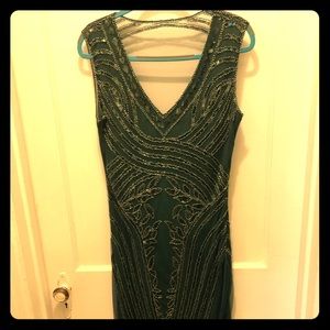 Dark Green 20's Flapper Style Dress Mid-Length